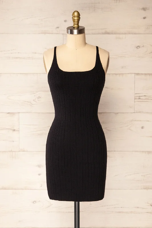 Antibes Black | Short Ribbed Knit Dress