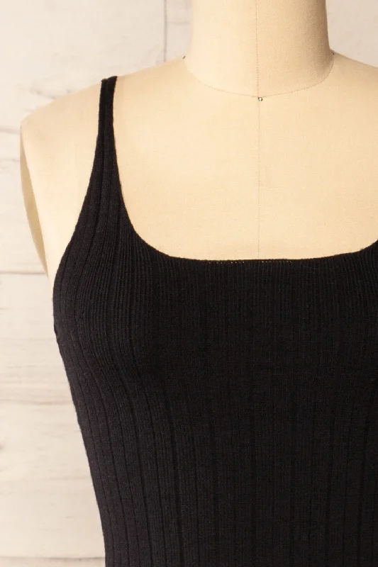 Antibes Black | Short Ribbed Knit Dress