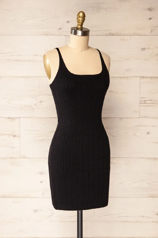 Antibes Black | Short Ribbed Knit Dress