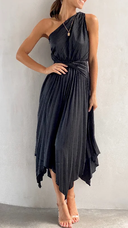 Cali One Shoulder Midi Dress - Black