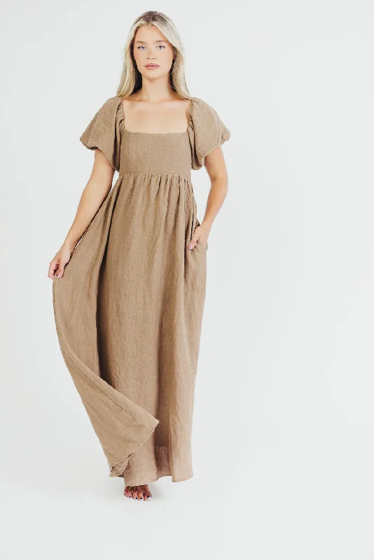 Candace Maxi Dress in Mocha - 100% Linen - Bump Friendly