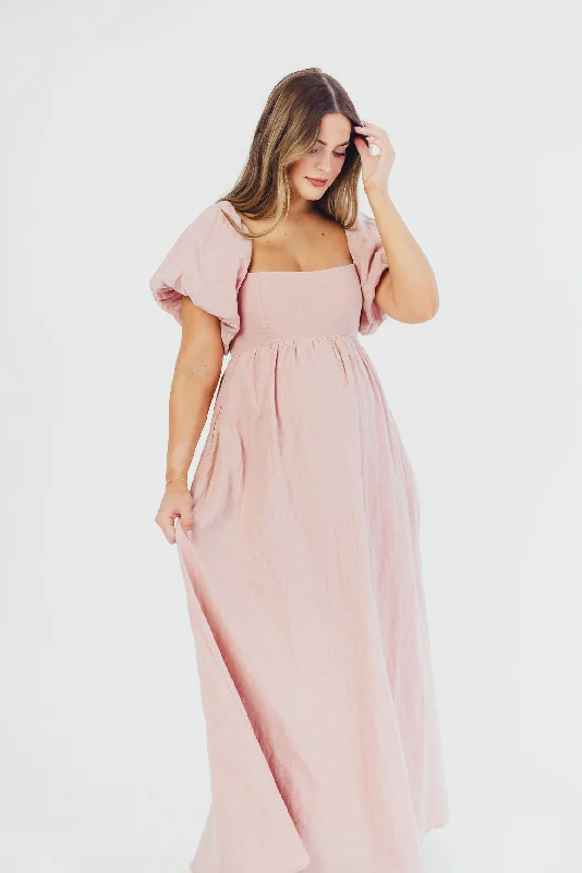 Candace Maxi Dress in Sweet Blush - 100% Linen - Bump Friendly