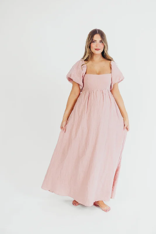 Candace Maxi Dress in Sweet Blush - 100% Linen - Bump Friendly