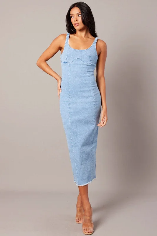 Denim Midi Dress Sleeveless Denim