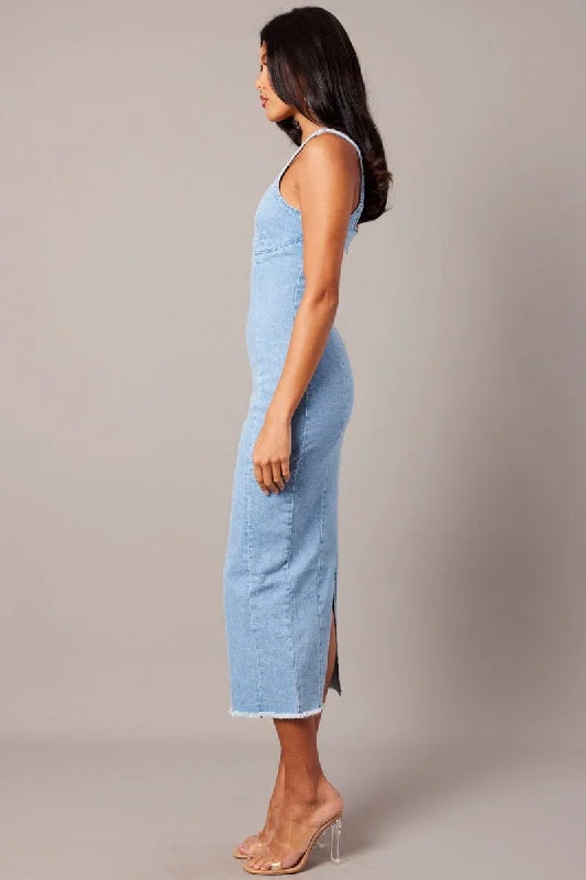 Denim Midi Dress Sleeveless Denim