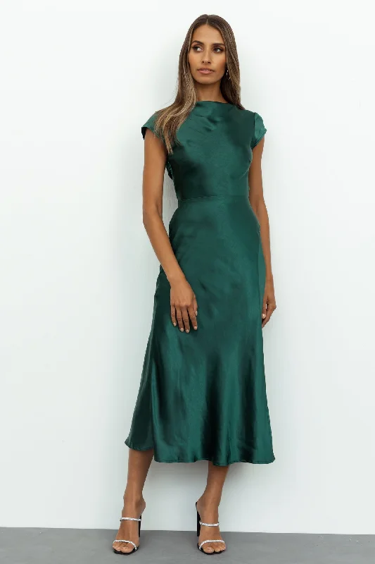 Get In Formation Satin Midi Dress Jade