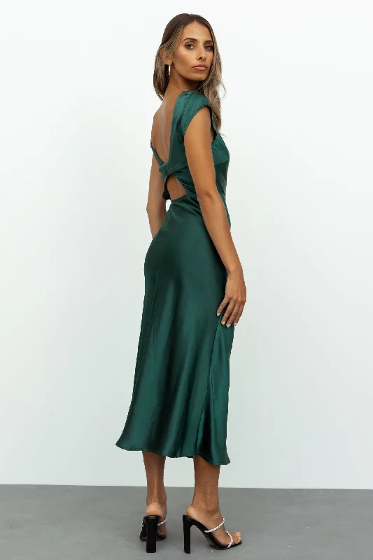 Get In Formation Satin Midi Dress Jade