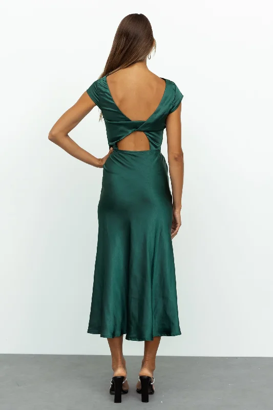 Get In Formation Satin Midi Dress Jade