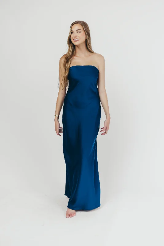 Going Out Strapless Maxi Dress in Peacock Blue