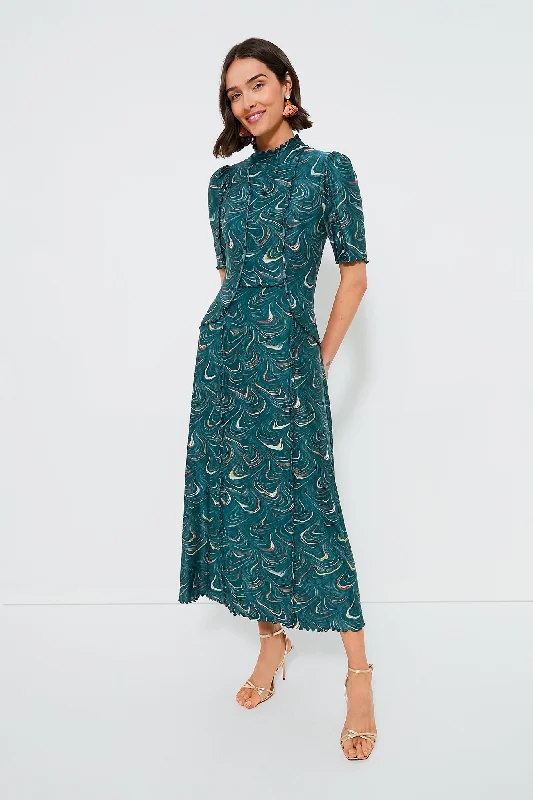 Green Amara Marble Print Long Sleeve Dress