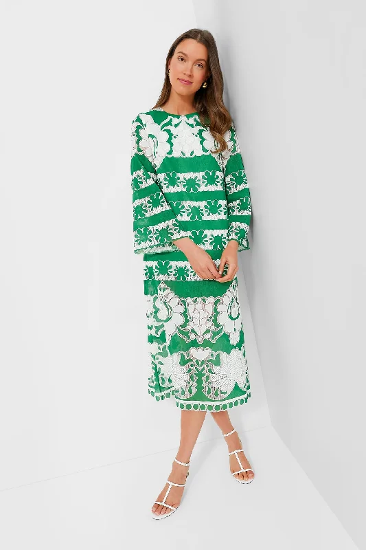 Green and White Seraphine Burnout Dress