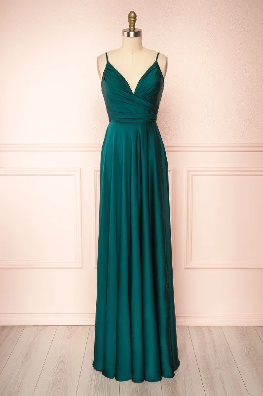 Lizza Green | Satin Maxi Dress w/ Slit