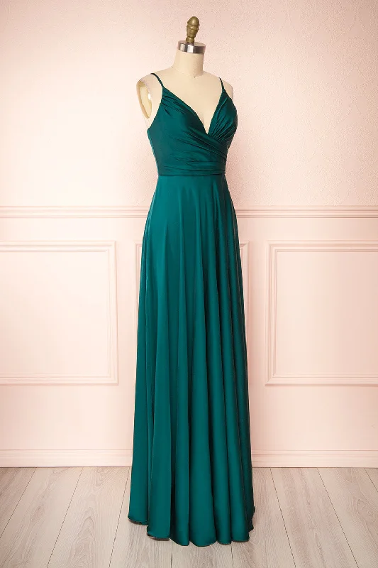 Lizza Green | Satin Maxi Dress w/ Slit