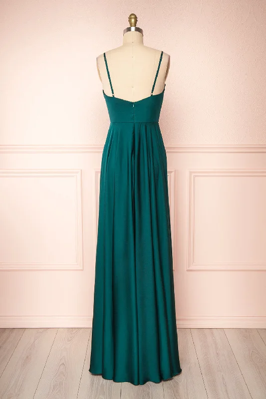 Lizza Green | Satin Maxi Dress w/ Slit