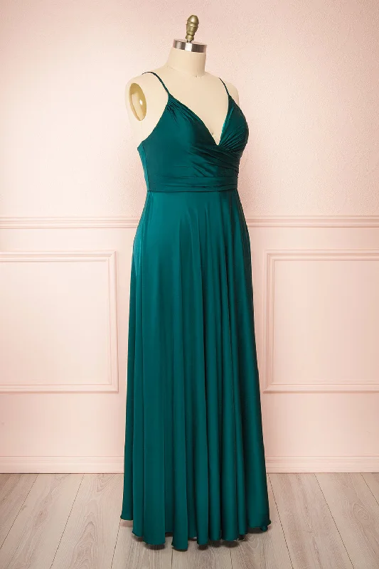 Lizza Green | Satin Maxi Dress w/ Slit