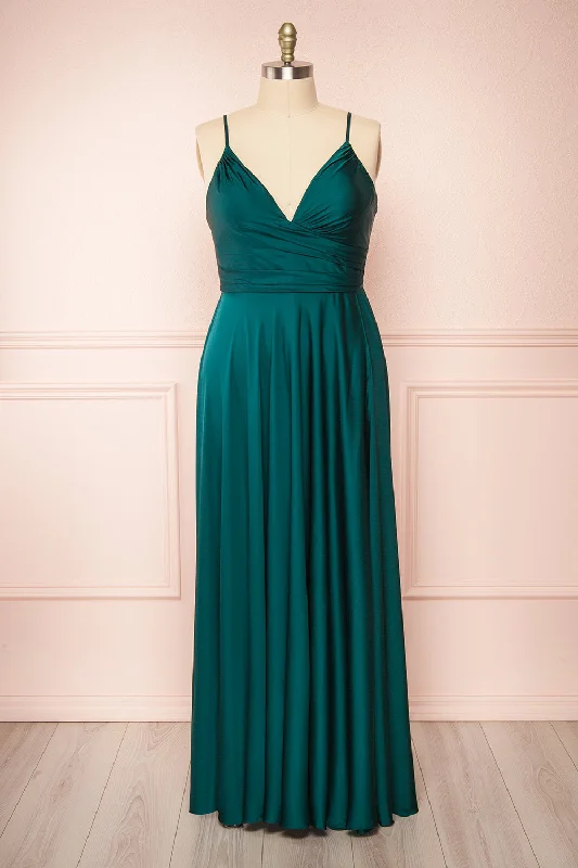 Lizza Green | Satin Maxi Dress w/ Slit