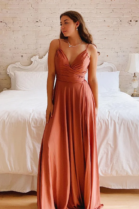 Lizza Rust | Satin Maxi Dress w/ Slit