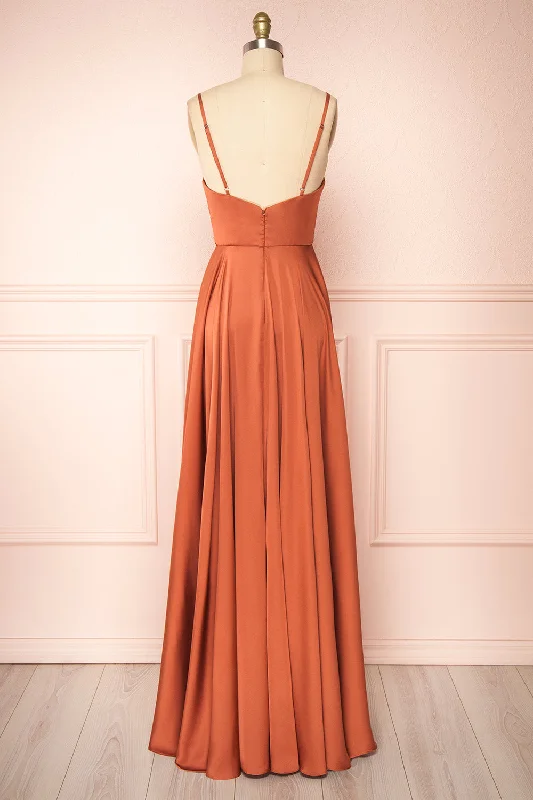 Lizza Rust | Satin Maxi Dress w/ Slit