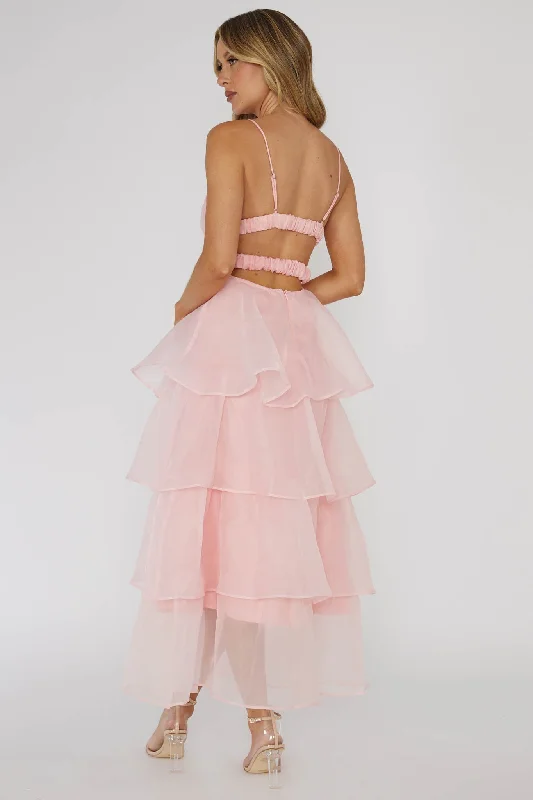 Made For You Tiered Ruffle Midi Dress Pink