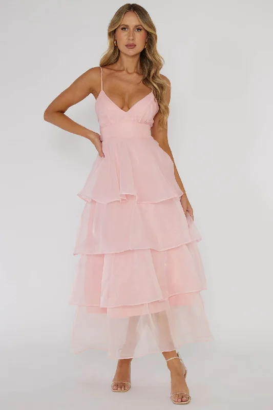 Made For You Tiered Ruffle Midi Dress Pink