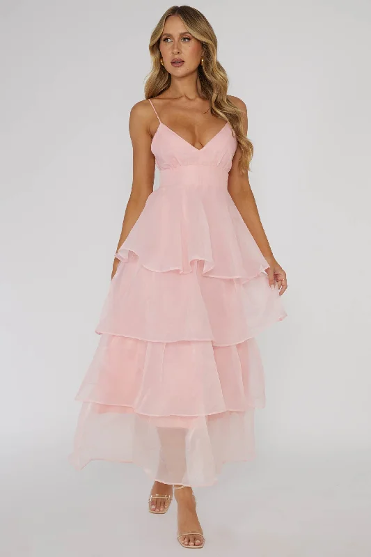 Made For You Tiered Ruffle Midi Dress Pink