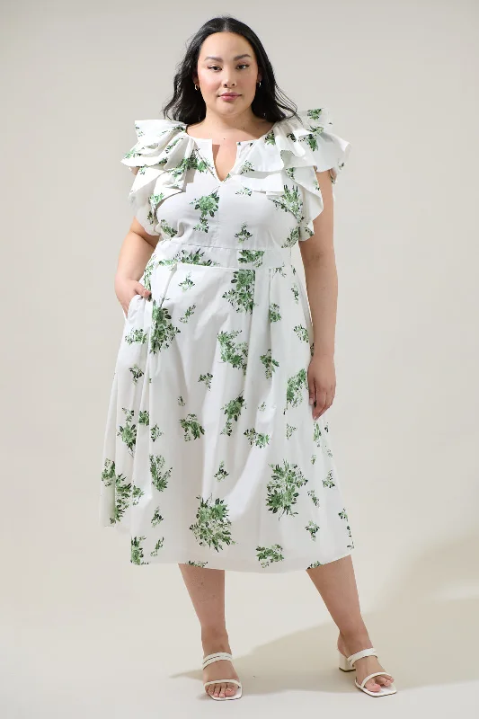 Ria Floral Santana Tie Back Midi Dress Curve