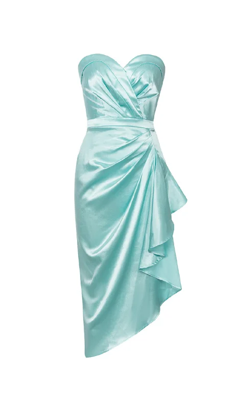 SATIN SLEEVELESS MIDI DRESS IN MINT GREEN