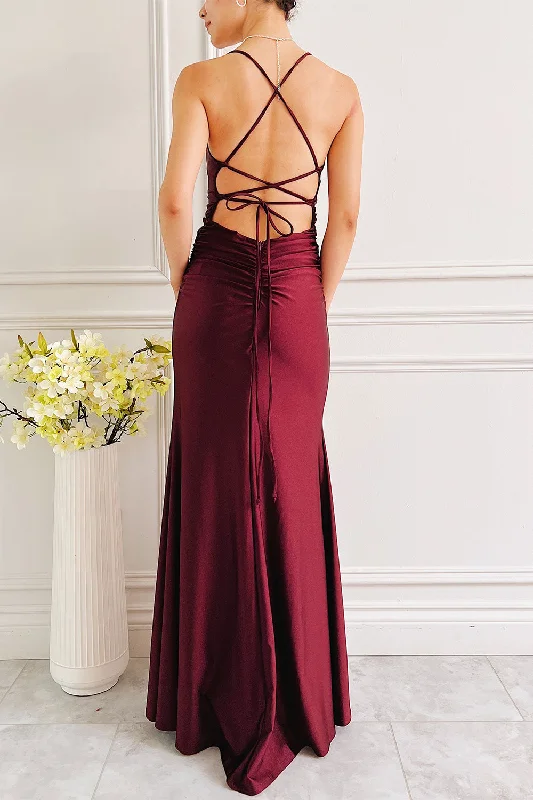 Sonia Burgundy | Mermaid Maxi Dress w/ Slit