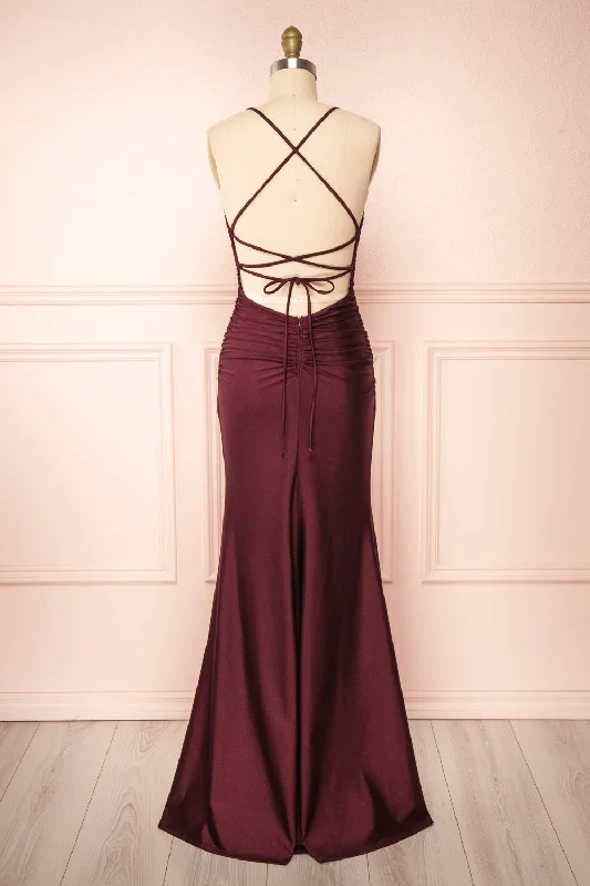 Sonia Burgundy | Mermaid Maxi Dress w/ Slit