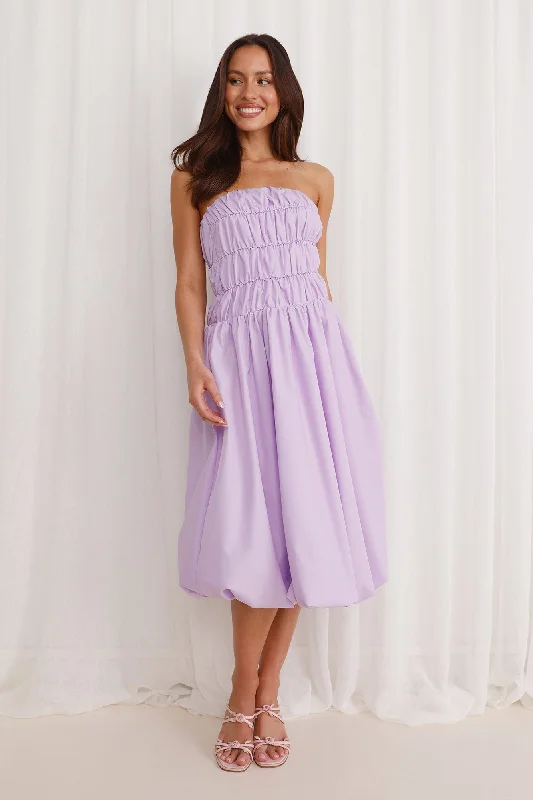 Stella Strapless Bubble Midi Dress Lilac