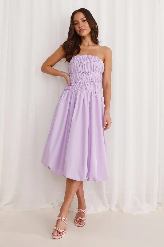 Stella Strapless Bubble Midi Dress Lilac