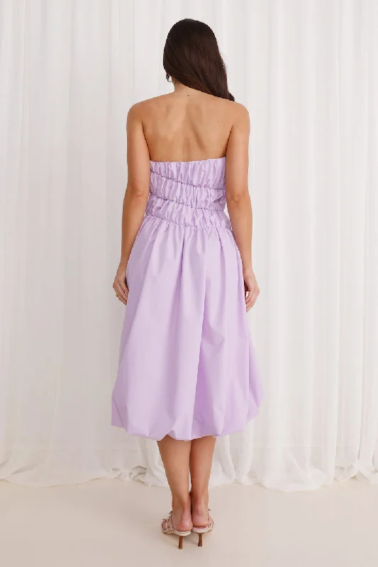 Stella Strapless Bubble Midi Dress Lilac