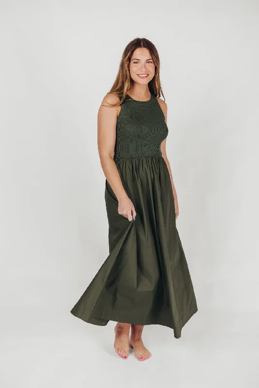 KerriLynn Sweater Knit Tank Maxi Dress in Dark Green