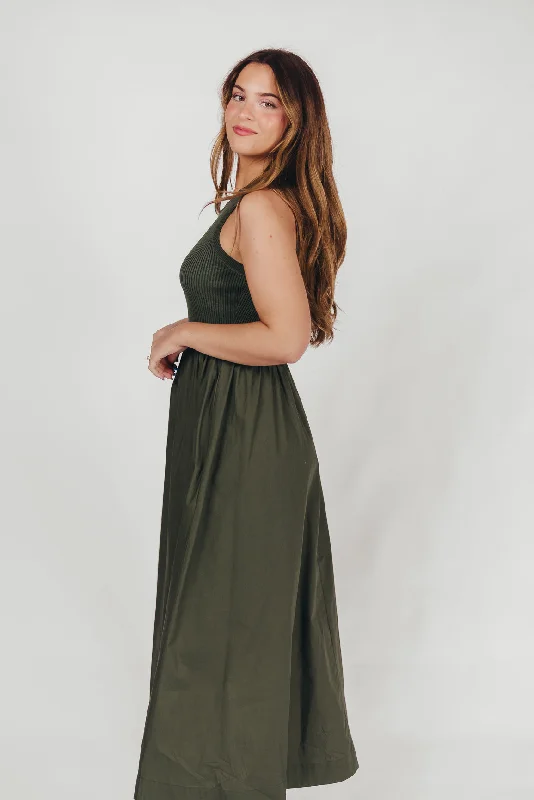 KerriLynn Sweater Knit Tank Maxi Dress in Dark Green