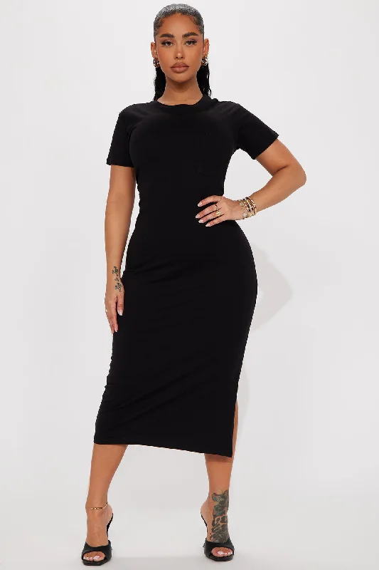 Tatianna T-Shirt Midi Dress - Black