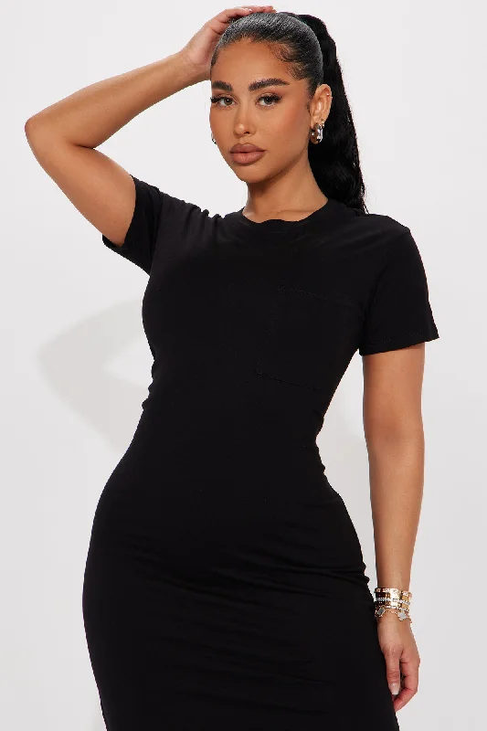 Tatianna T-Shirt Midi Dress - Black