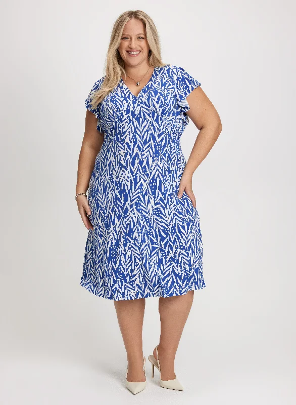 V-Neck Leaf Print Dress