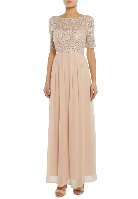 Blush 3/4 Sleeves Sequins Embellished Maxi Dress