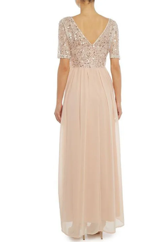 Blush 3/4 Sleeves Sequins Embellished Maxi Dress