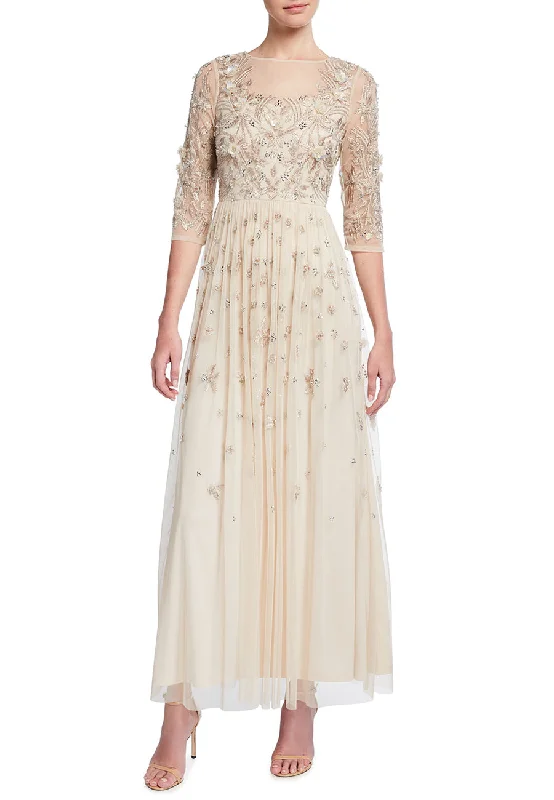 Blush 3/4 Sleeves Beaded Bodice Gown