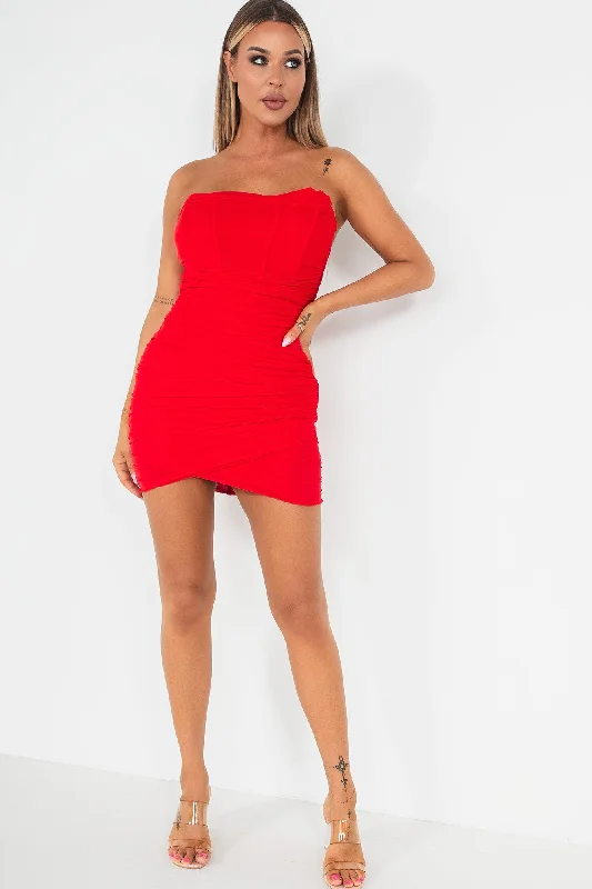 Alison Red Mesh Bandeau Dress