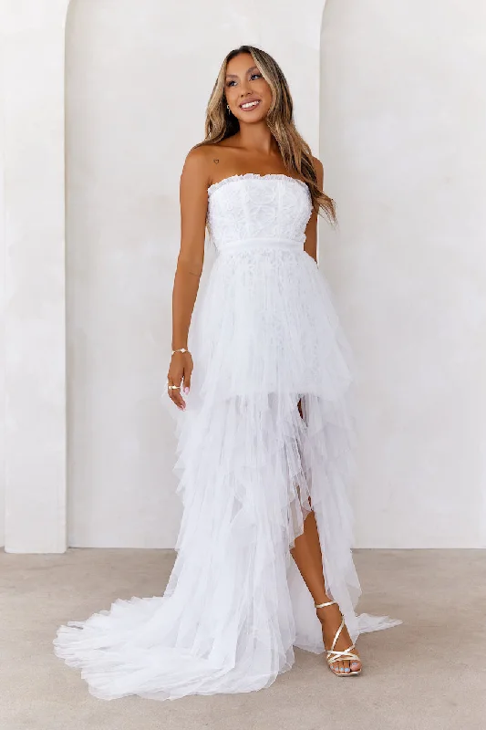 All The Attention Tulle Maxi Dress Off White