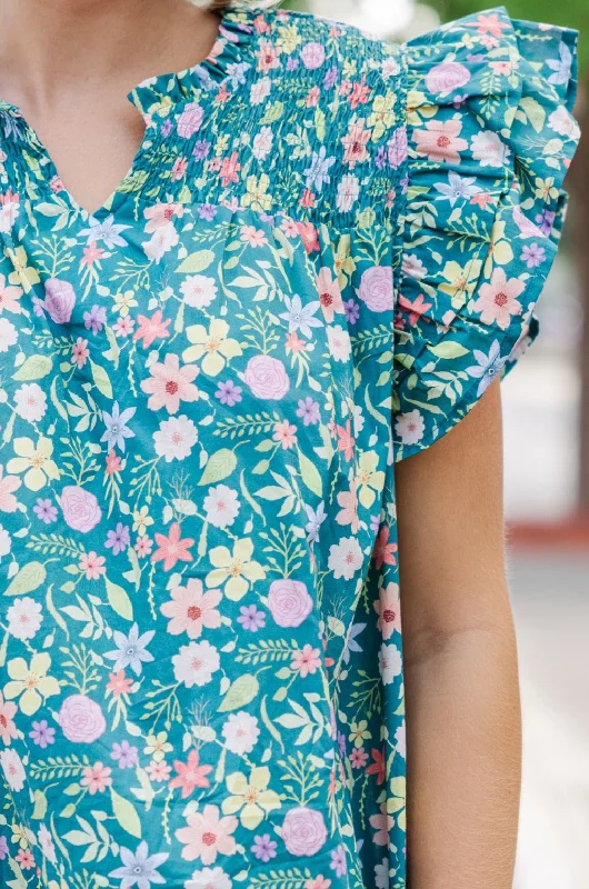 Always Ready Emerald Green Floral Mini Dress