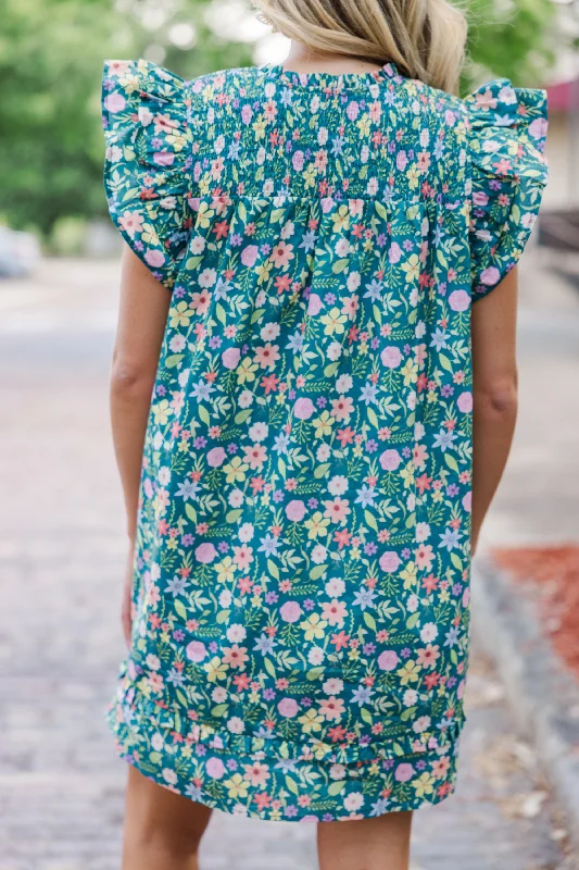 Always Ready Emerald Green Floral Mini Dress