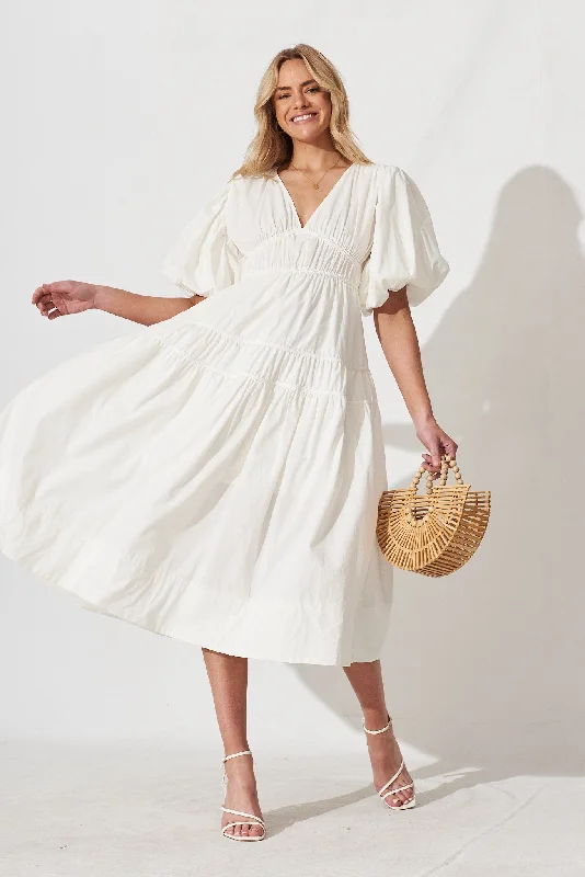 Amalie Midi Dress In White Cotton