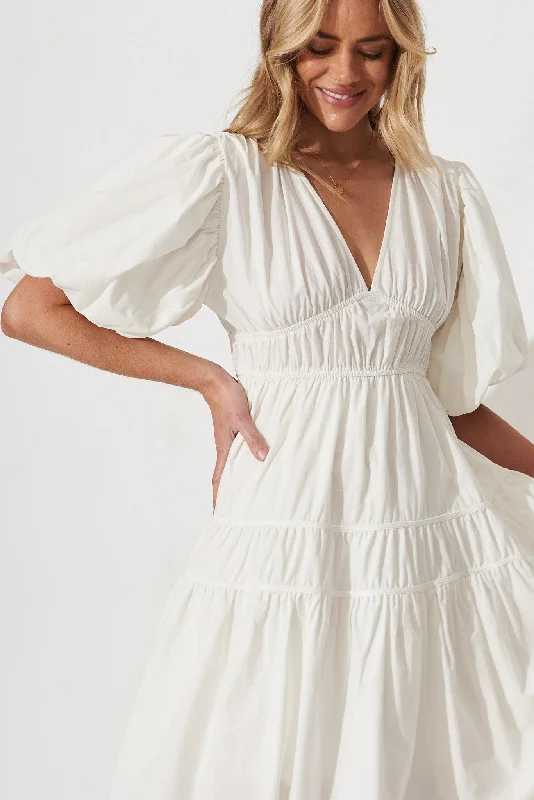 Amalie Midi Dress In White Cotton