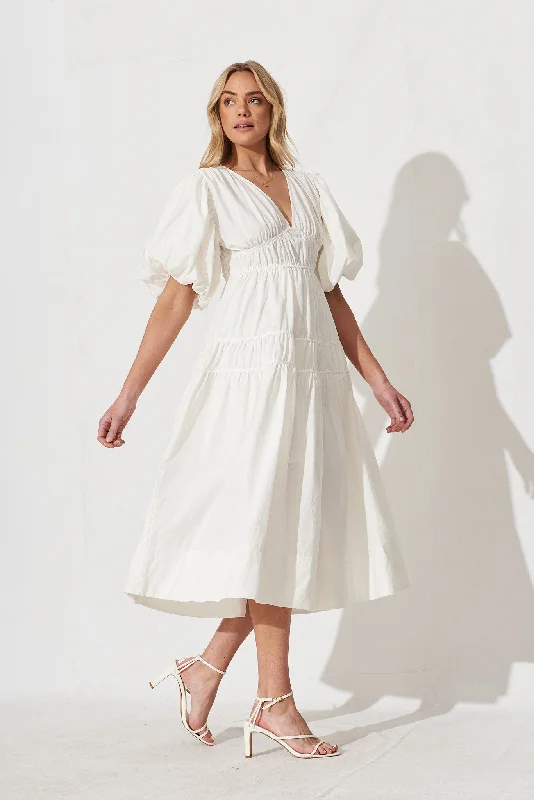 Amalie Midi Dress In White Cotton