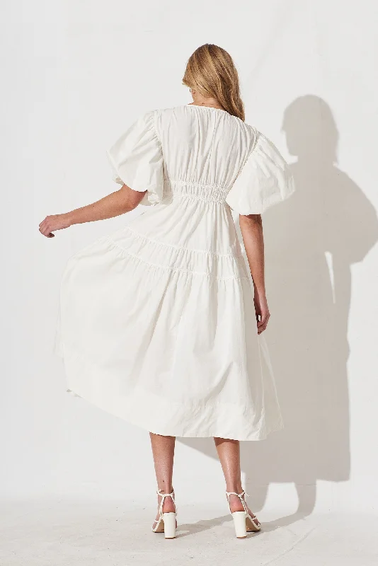 Amalie Midi Dress In White Cotton