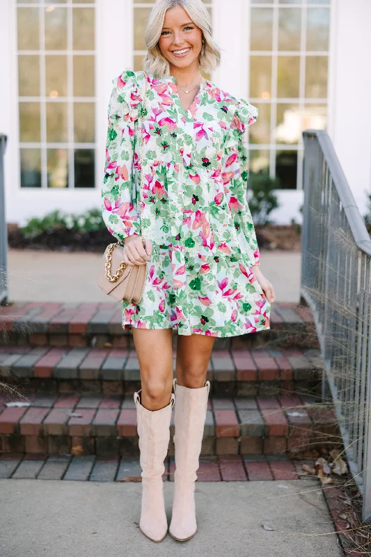 At This Time Green Floral L/S Dress