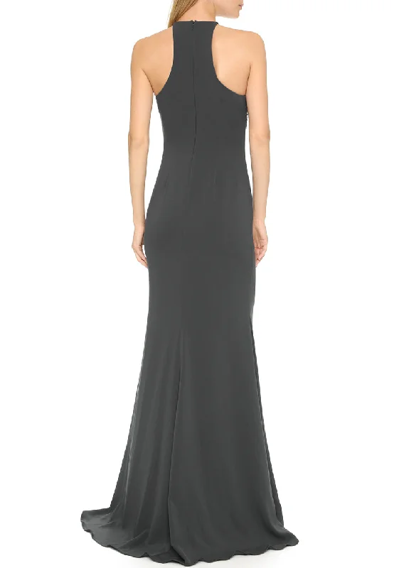 Dark Grey Beaded Racer Back Gown